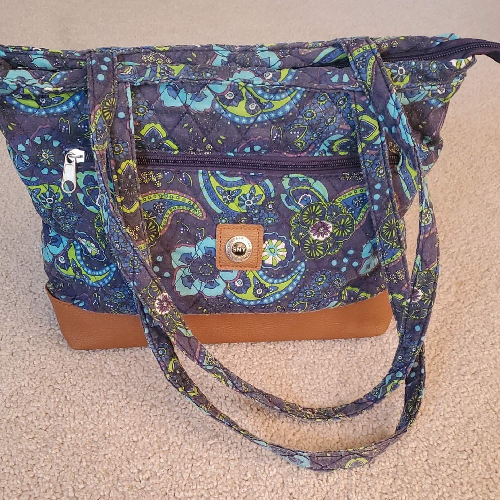 Stone New York quilted blue and green paisley print bag